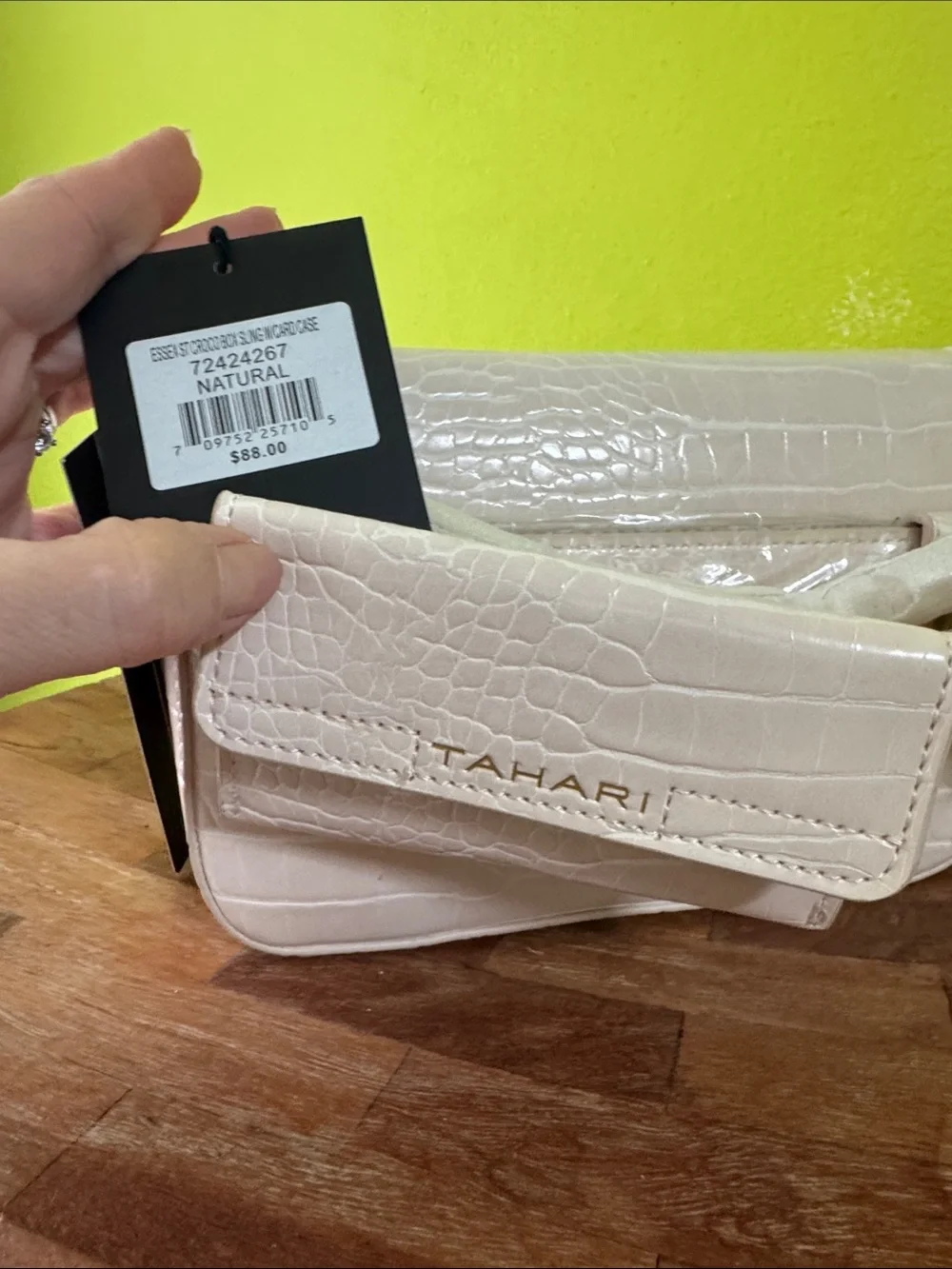 Tahari Cream Croc-Embossed Flap Crossbody Bag with Gold Hardware